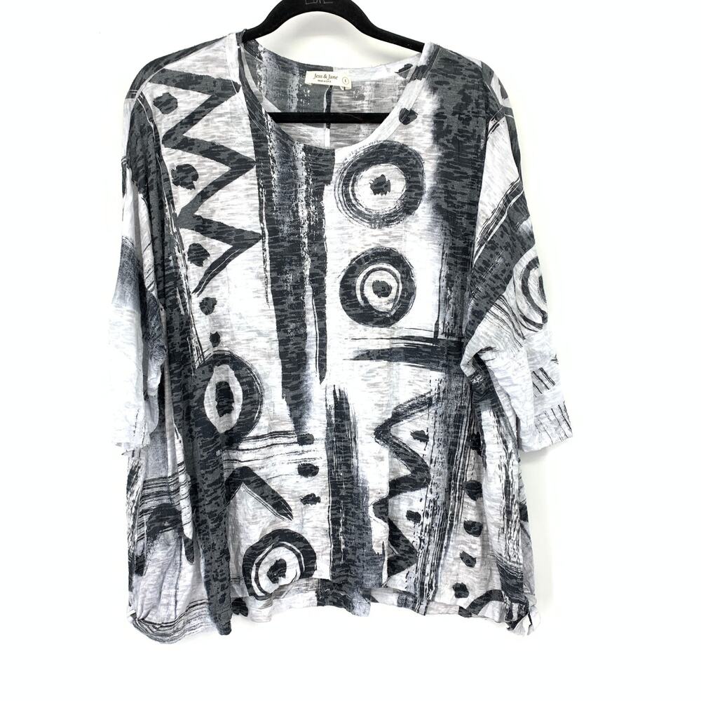 Jess & Jane Top Womens Large Multicolor Abstract Geometric Print Slub Knit Boxy